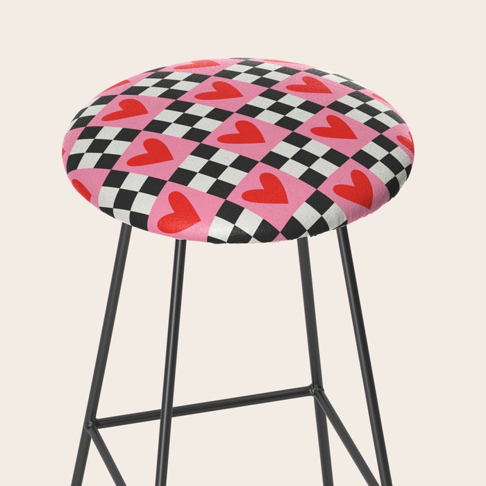 Red love heart checkered pattern Stool Gallery Image 2