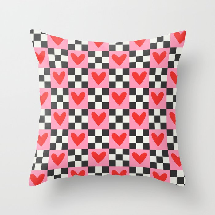 Red love heart checkered pattern Throw Pillow Gallery Image 6