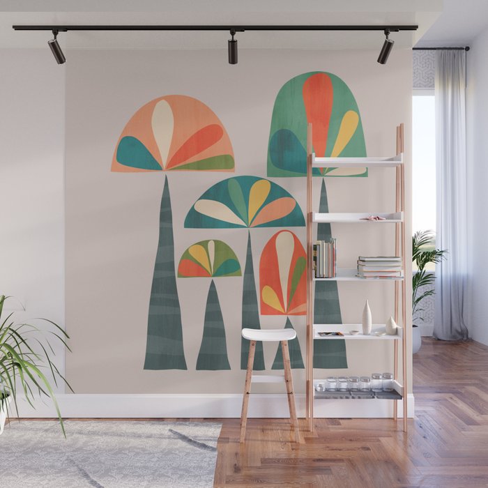 Quirky retro palm trees Wall Mural Gallery Image 1