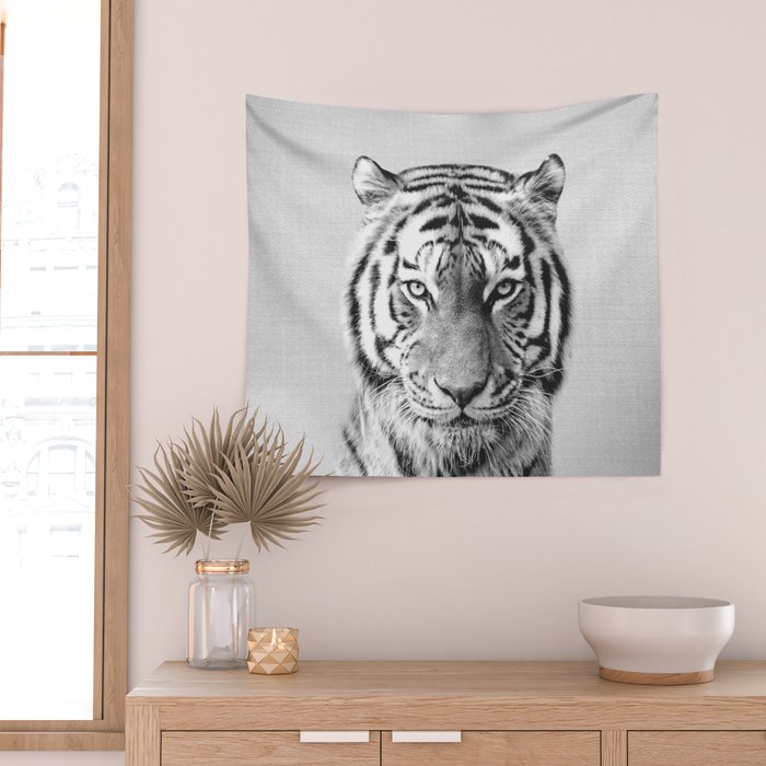 Tiger - Black & White Wall Tapestry Gallery Image 2
