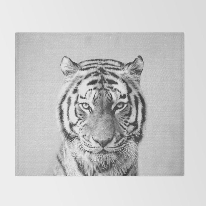 Tiger - Black & White Throw Blanket Gallery Image 2
