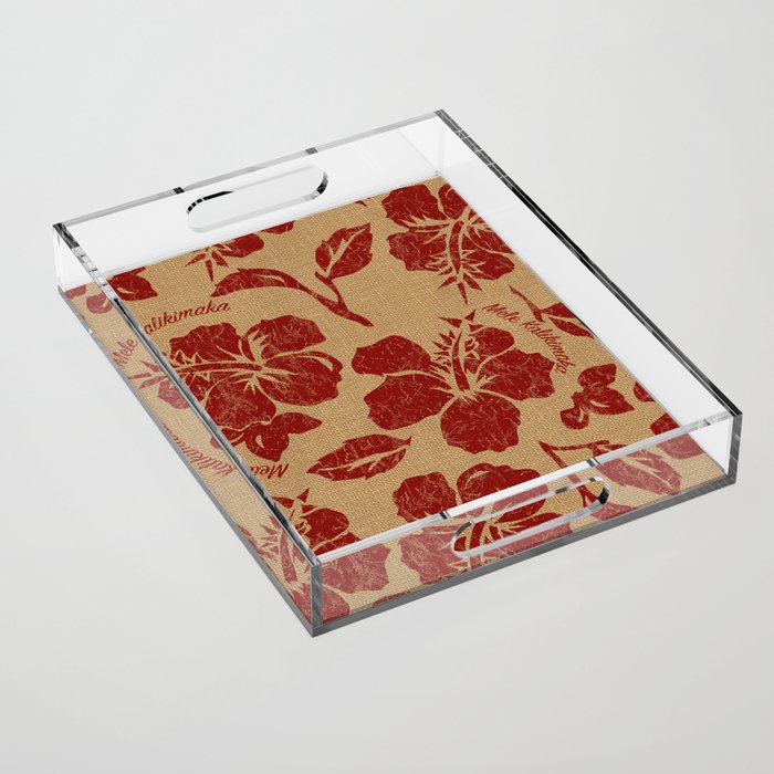 Mele Kalikimaka Vintage Pareau Hawaiian Hibiscus  Acrylic Tray Gallery Image 1