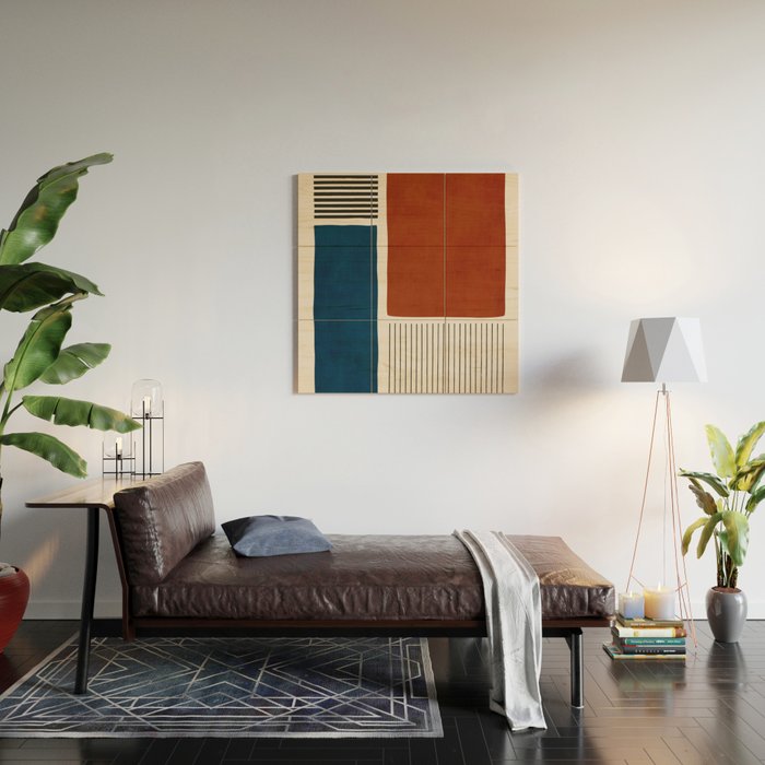 Red Rust Navy Blue Black Lines Wood Wall Art Gallery Image 2