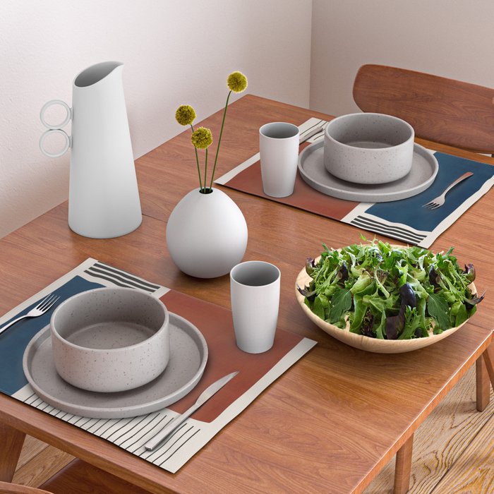 Red Rust Navy Blue Black Lines Placemat Gallery Image 2