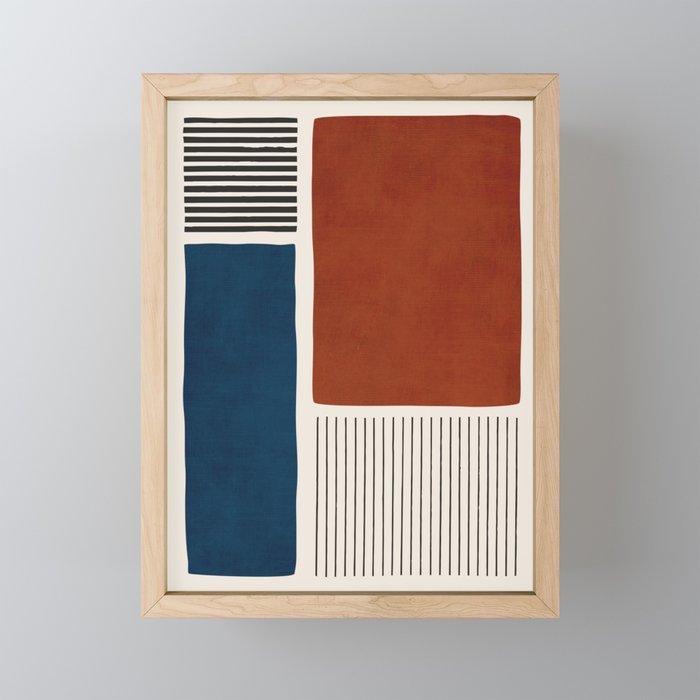 Red Rust Navy Blue Black Lines Mini Art Print Gallery Image 1
