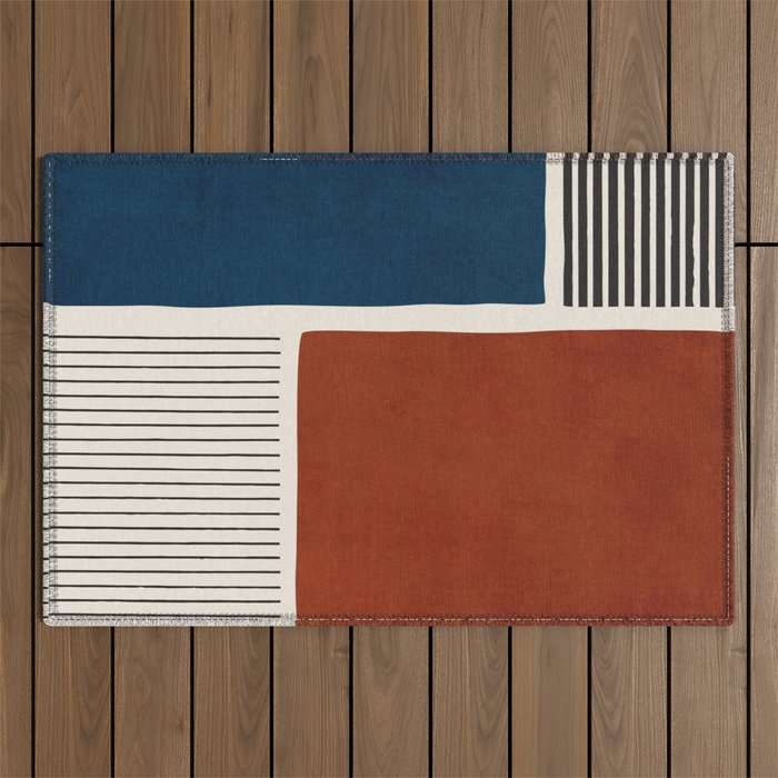 Red Rust Navy Blue Black Lines Outdoor Rug Gallery Image 1