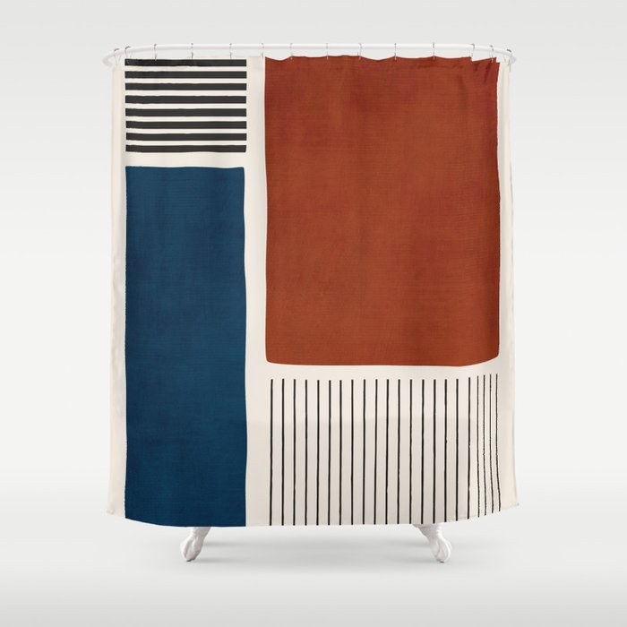 Red Rust Navy Blue Black Lines Shower Curtain Gallery Image 1