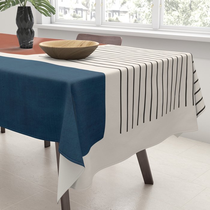 Red Rust Navy Blue Black Lines Tablecloth Gallery Image 3