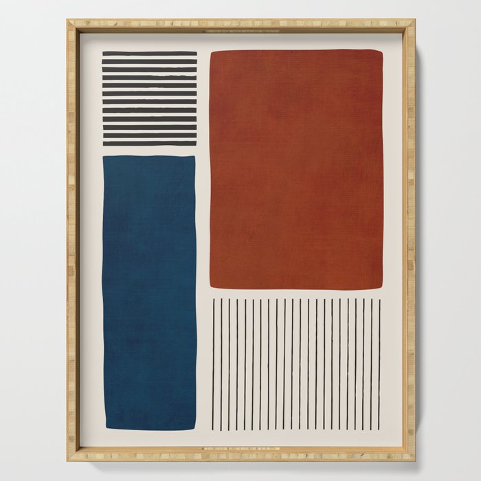 Red Rust Navy Blue Black Lines Serving Tray Gallery Image 1
