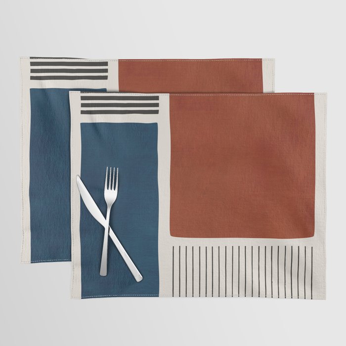 Red Rust Navy Blue Black Lines Placemat