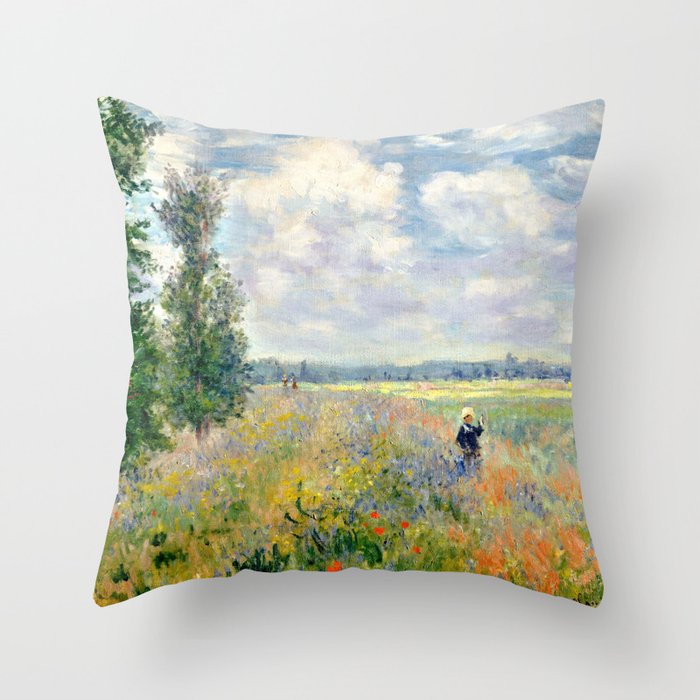 Poppy Fields near Argenteuil by Claude Monet Throw Pillow Gallery Image 1