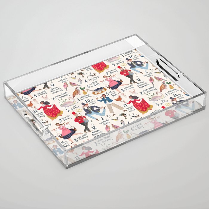 The 12 days of Christmas song illustration Acrylic Tray Gallery Image 1
