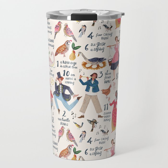 The 12 days of Christmas song illustration Travel Mug Gallery Image 1