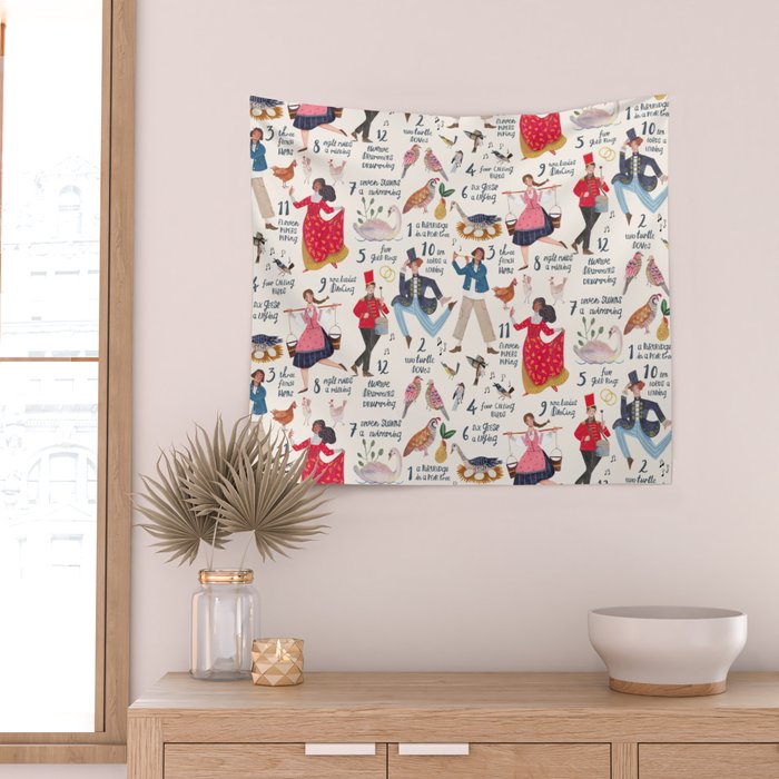 The 12 days of Christmas song illustration Wall Tapestry Gallery Image 2