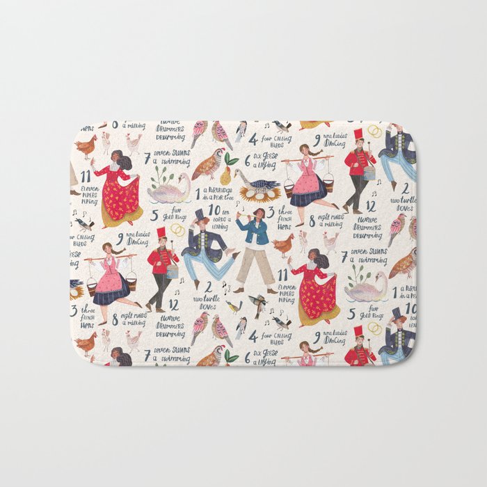 The 12 days of Christmas song illustration Bath Mat Gallery Image 1