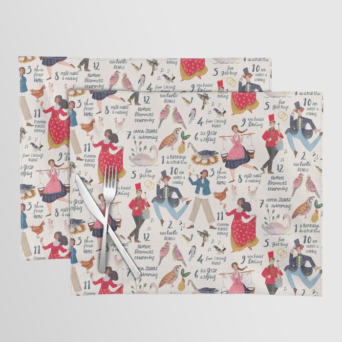 The 12 days of Christmas song illustration Placemat Gallery Image 1