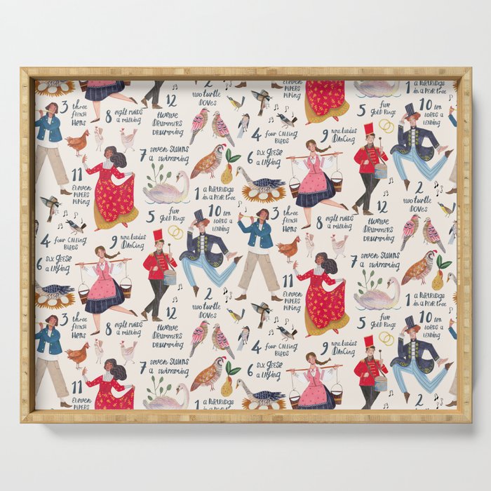 The 12 days of Christmas song illustration Serving Tray Gallery Image 1