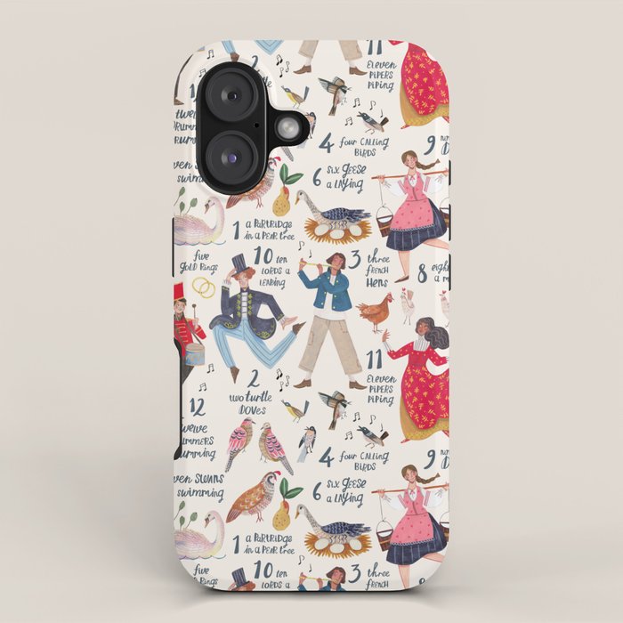 The 12 days of Christmas song illustration iPhone Case Gallery Image 1