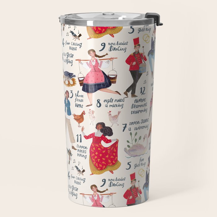 The 12 days of Christmas song illustration Travel Mug Gallery Image 2