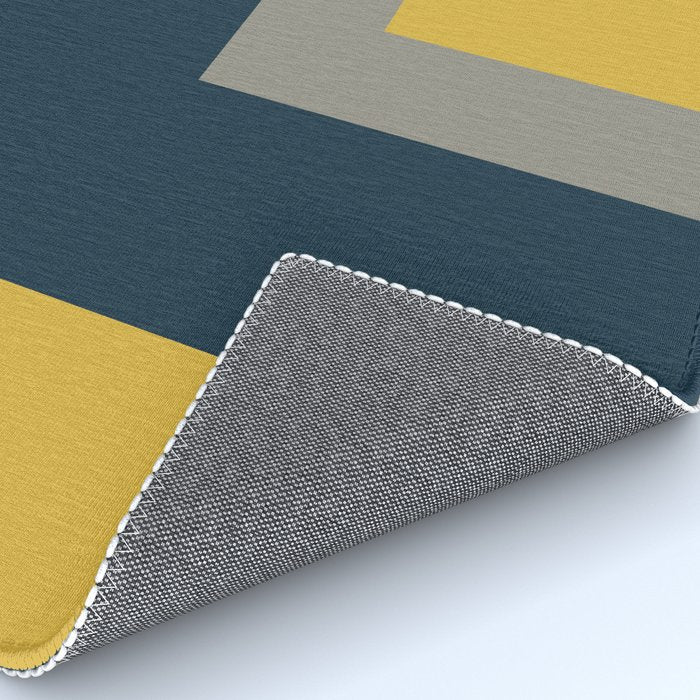 Half Frame 2 Minimalist Pattern in Deep Mustard Yellow, Navy Blue, and Gray Rug Gallery Image 4