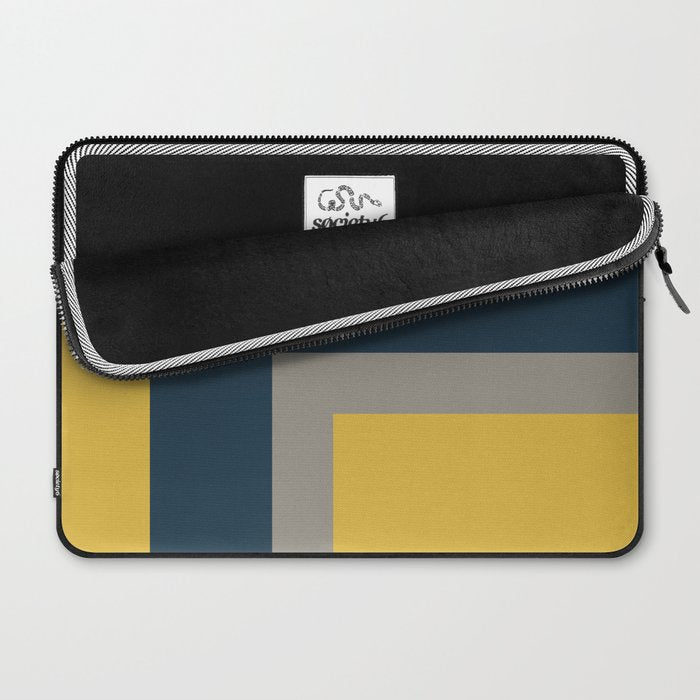 Half Frame 2 Minimalist Pattern in Deep Mustard Yellow, Navy Blue, and Gray Laptop Sleeve Gallery Image 2