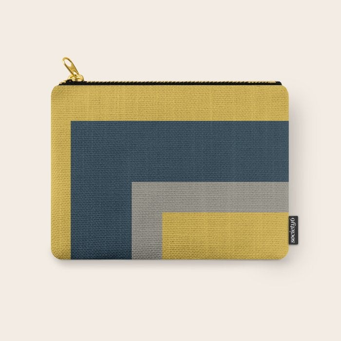 Half Frame 2 Minimalist Pattern in Deep Mustard Yellow, Navy Blue, and Gray Carry All Pouch Gallery Image 1