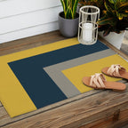 Half Frame 2 Minimalist Pattern in Deep Mustard Yellow, Navy Blue, and Gray Outdoor Rug Gallery Image 2