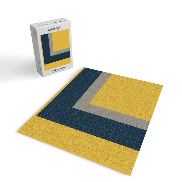 Half Frame 2 Minimalist Pattern in Deep Mustard Yellow, Navy Blue, and Gray Jigsaw Puzzle Gallery Image 2