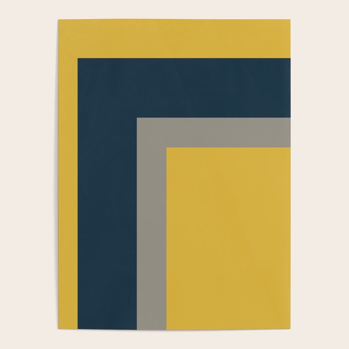 Half Frame 2 Minimalist Pattern in Deep Mustard Yellow, Navy Blue, and Gray Poster Gallery Image 1