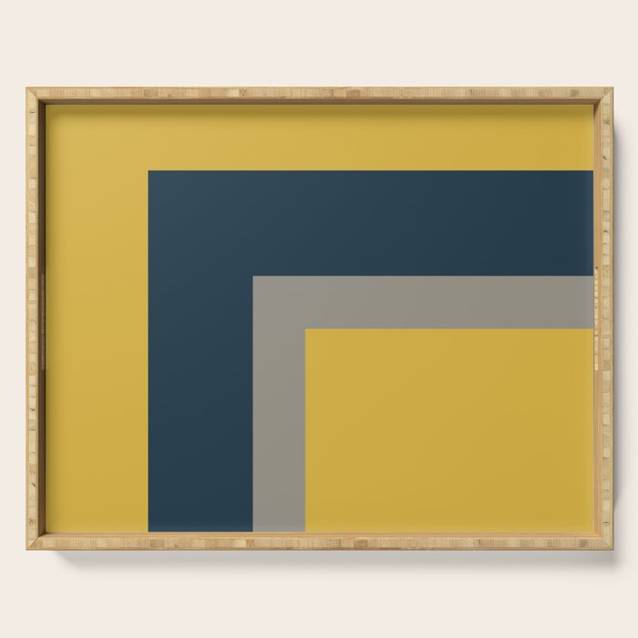 Half Frame 2 Minimalist Pattern in Deep Mustard Yellow, Navy Blue, and Gray Serving Tray Gallery Image 1