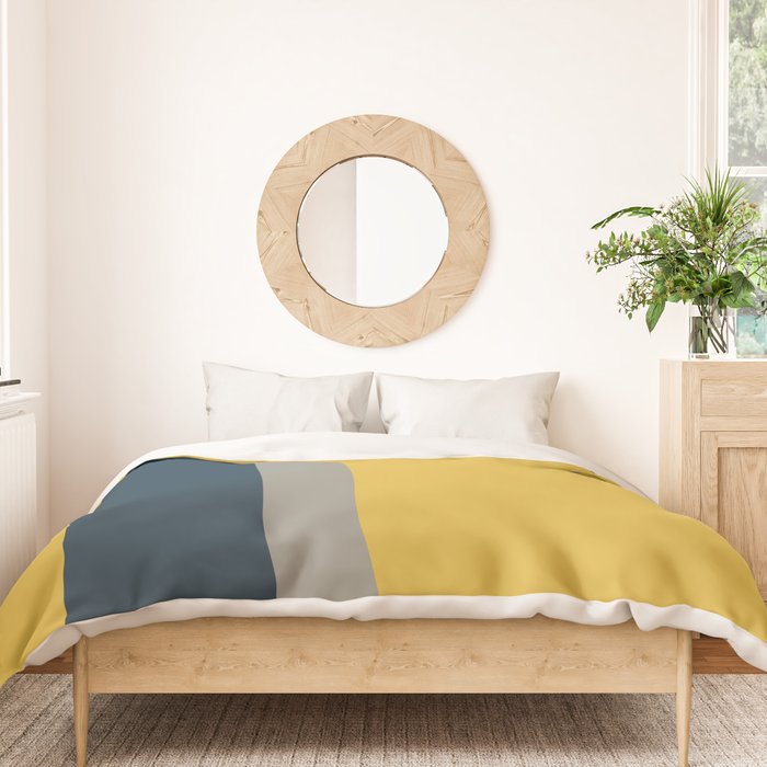 Half Frame 2 Minimalist Pattern in Deep Mustard Yellow, Navy Blue, and Gray Duvet Cover Gallery Image 3