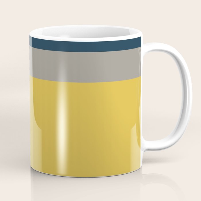 Half Frame 2 Minimalist Pattern in Deep Mustard Yellow, Navy Blue, and Gray Coffee Mug Gallery Image 1