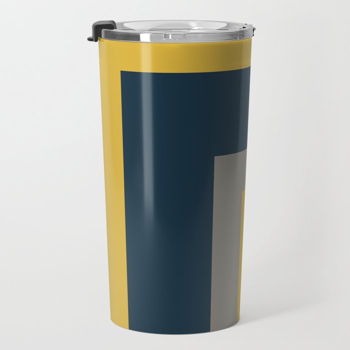 Half Frame 2 Minimalist Pattern in Deep Mustard Yellow, Navy Blue, and Gray Travel Mug Gallery Image 3