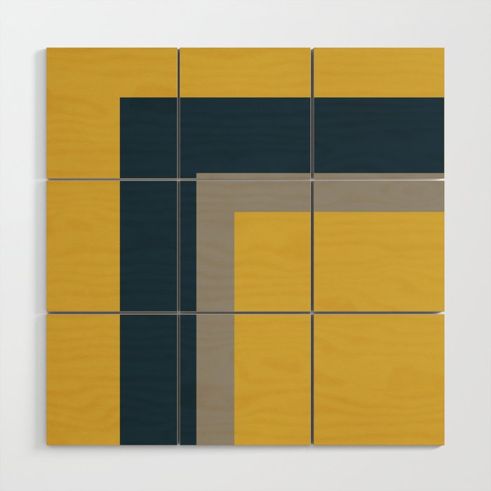 Half Frame 2 Minimalist Pattern in Deep Mustard Yellow, Navy Blue, and Gray Wood Wall Art Gallery Image 1