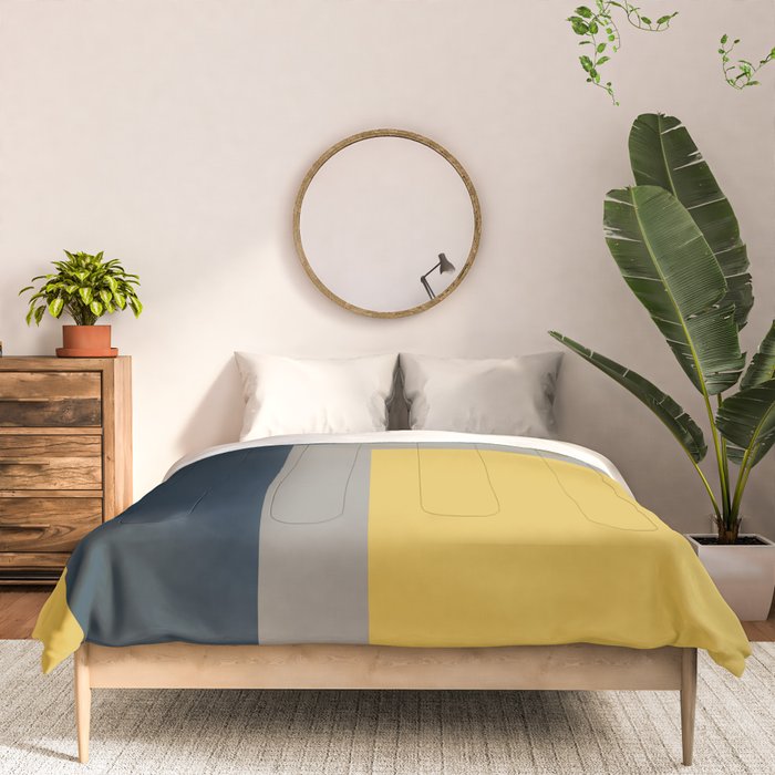 Half Frame 2 Minimalist Pattern in Deep Mustard Yellow, Navy Blue, and Gray Comforter Gallery Image 3