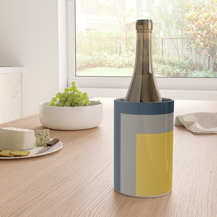 Half Frame 2 Minimalist Pattern in Deep Mustard Yellow, Navy Blue, and Gray Wine Chiller Gallery Image 4