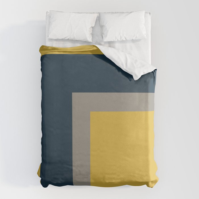 Half Frame 2 Minimalist Pattern in Deep Mustard Yellow, Navy Blue, and Gray Duvet Cover Gallery Image 6