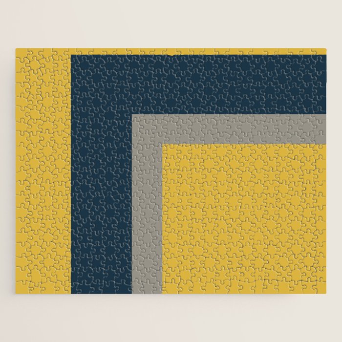 Half Frame 2 Minimalist Pattern in Deep Mustard Yellow, Navy Blue, and Gray Jigsaw Puzzle Gallery Image 1