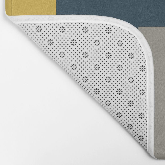 Half Frame 2 Minimalist Pattern in Deep Mustard Yellow, Navy Blue, and Gray Bath Mat Gallery Image 2