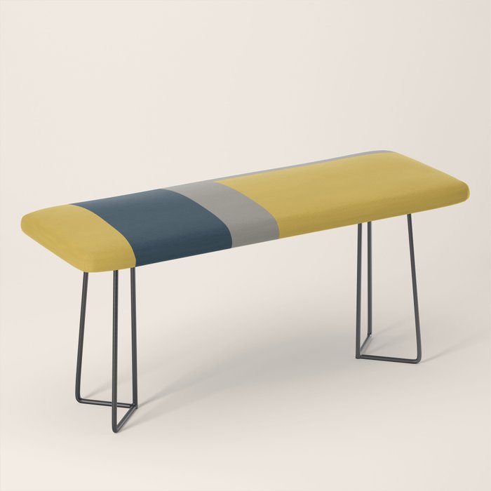 Half Frame 2 Minimalist Pattern in Deep Mustard Yellow, Navy Blue, and Gray Bench Gallery Image 1