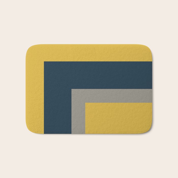 Half Frame 2 Minimalist Pattern in Deep Mustard Yellow, Navy Blue, and Gray Bath Mat Gallery Image 1
