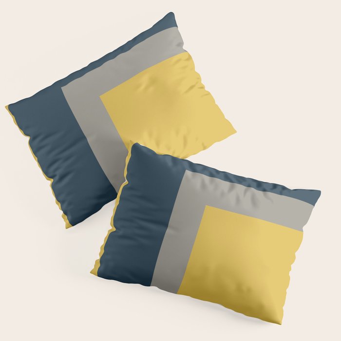Half Frame 2 Minimalist Pattern in Deep Mustard Yellow, Navy Blue, and Gray Pillow Sham Gallery Image 1