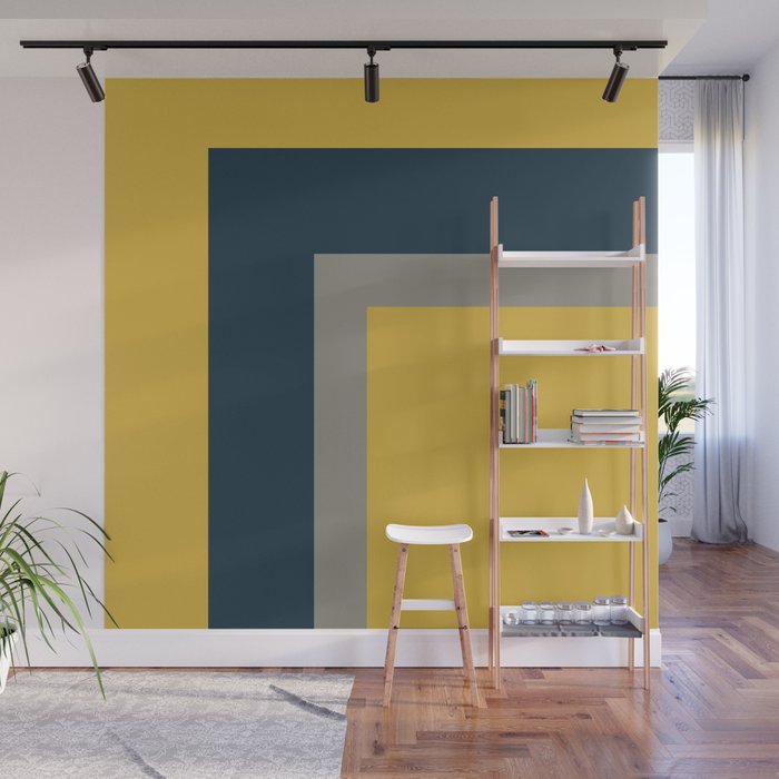 Half Frame 2 Minimalist Pattern in Deep Mustard Yellow, Navy Blue, and Gray Wall Mural Gallery Image 1