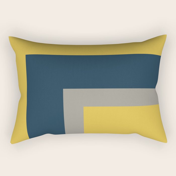 Half Frame 2 Minimalist Pattern in Deep Mustard Yellow, Navy Blue, and Gray Rectangular Pillow Gallery Image 2