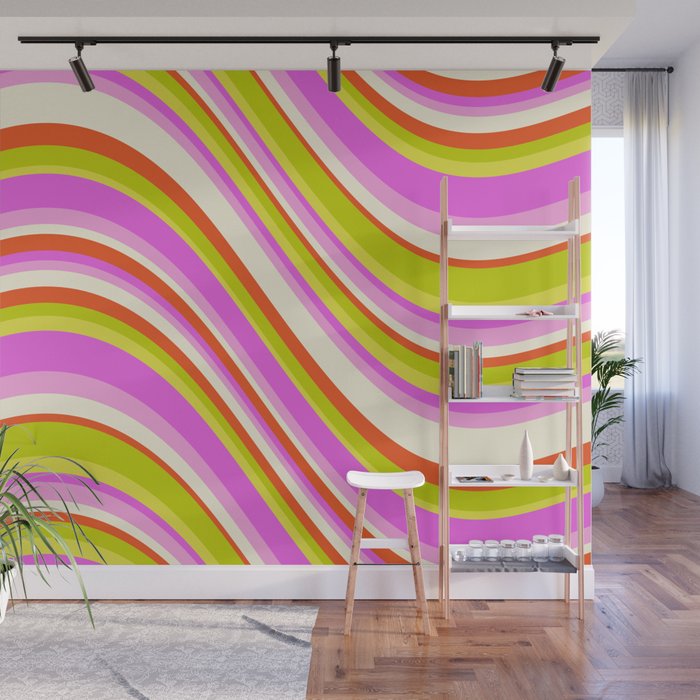 Wavy Stripes XVIII - Y2K Pink and Green Wall Mural Gallery Image 1