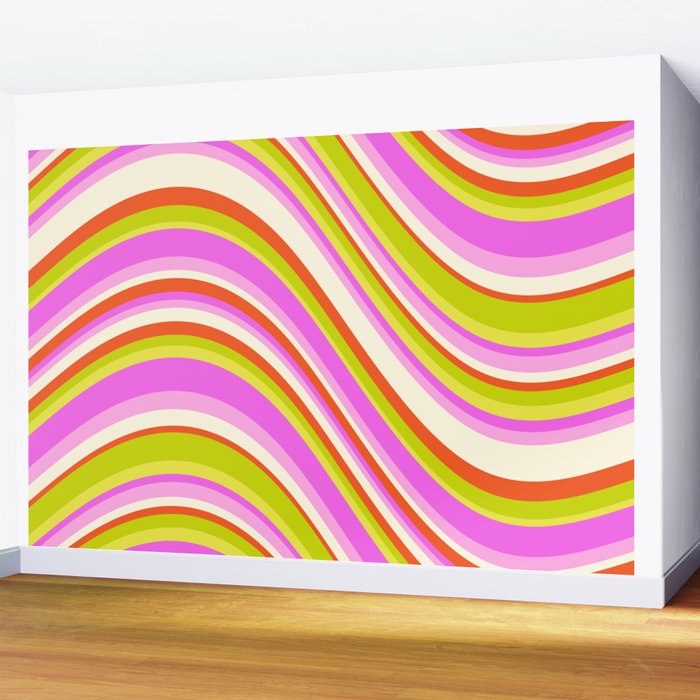 Wavy Stripes XVIII - Y2K Pink and Green Wall Mural Gallery Image 2