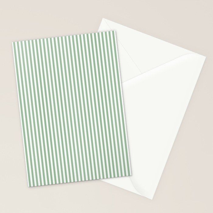 Fern Green and White Micro Vertical Vintage English Country Cottage Ticking Stripe Stationery Card Gallery Image 2