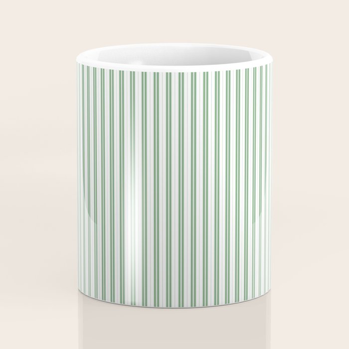 Fern Green and White Micro Vertical Vintage English Country Cottage Ticking Stripe Coffee Mug Gallery Image 4