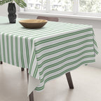 Fern Green and White Micro Vertical Vintage English Country Cottage Ticking Stripe Tablecloth Gallery Image 3