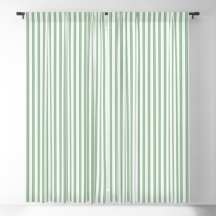 Fern Green and White Micro Vertical Vintage English Country Cottage Ticking Stripe Window Curtain Gallery Image 1
